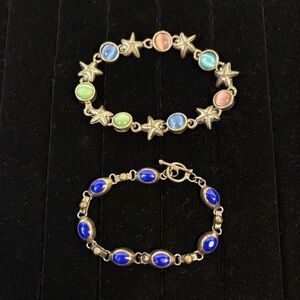 Vintage Style Starfish & Blue Enamel Costume Bracelet Lot (2)